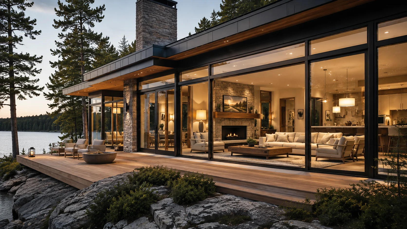 Vitrage d’un chalet contemporain avant la pose de la pellicule