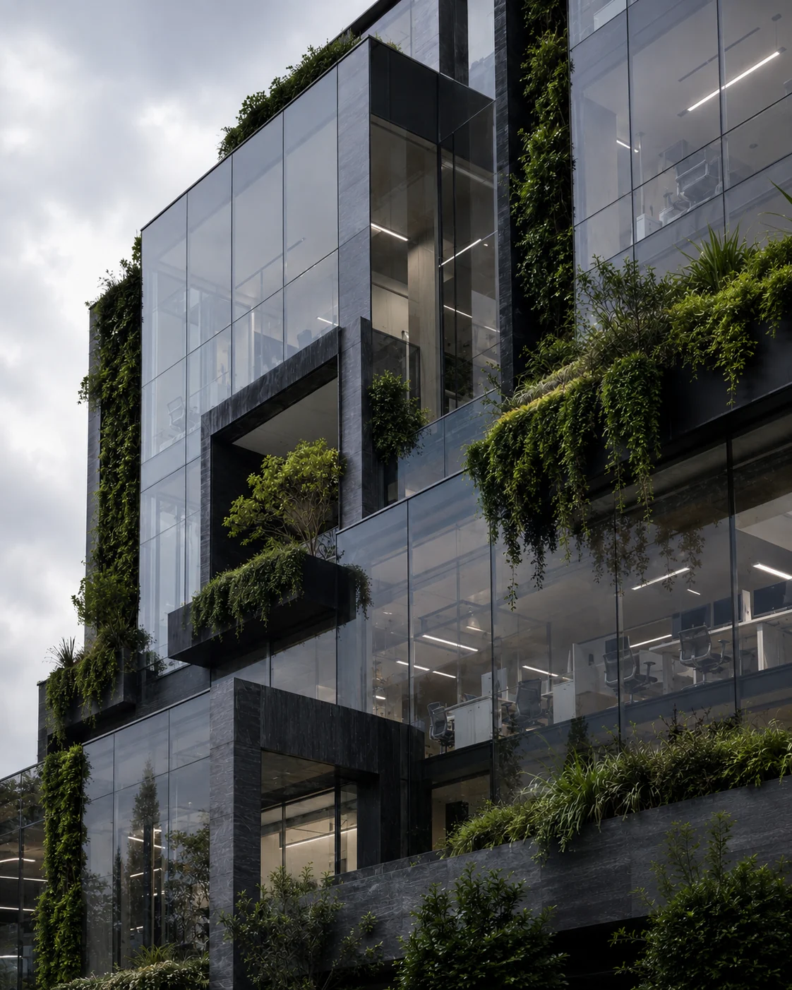 Immeuble commercial végétalisé avant la pose d’une pellicule